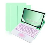 kuaijiexiaopu Detachable Backlit Touch Keyboard, Flip Leather Protective Case compatible with Samsung Galaxy Tab S9 FE 10.9 inch SM-X510/X516(Mint green+Keyboard)