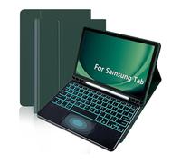 kuaijiexiaopu Detachable Backlit Touch Keyboard, Flip Leather Protective Case compatible with Samsung Galaxy Tab S9 FE 10.9 inch SM-X510/X516(Dark green+Keyboard)