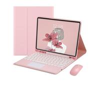 kuaijiexiaopu Detachable Keyboard with Round Keys, PU+TPU Leather Stand Case compatible with iPad Air 13 inch 2024(Pink+touch Keyboard+Mouse)
