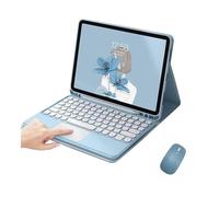 kuaijiexiaopu Detachable Round Keys Keyboard and Mouse, PU+TPU Leather Stand Case compatible with Samsung Galaxy Tab S9/S8 Ultra 14.6 inch(Misty Blue+touch Keyboard)
