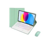 kuaijiexiaopu Detachable Tri-colour Backlight Keyboard, PU+TPU Leather Stand Case compatible with iPad Pro 11 inch 2024(Mint Green+Keyboard+Mouse)