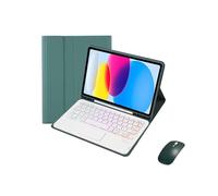 kuaijiexiaopu Detachable Tri-colour Backlight Keyboard, PU+TPU Leather Stand Case compatible with iPad Pro 11 inch 2024(Dark Green+Keyboard+Mouse)