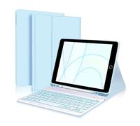 kuaijiexiaopu PU+TPU Leather Stand Case with Pen Slot, Detachable Backlit Keyboard Cover compatible with iPad Air 11 inch 2024(Sky Blue+Keyboard)