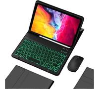 kuaijiexiaopu Tablet Protective Case with Pen Slot, Round Key Cap Keyboard Mouse Suitable for iPad Pro 2018-2022 12.9-inch Universal(Black+backlit keyboard+mouse)