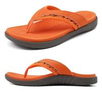 KuaiLu Flip Flops Men Sport Thong Sandals with Comfort Plantar Fasciitis Arch Support Beach Pool Slides for Men Soft Yoga Mat Cushion Size 7 Orange