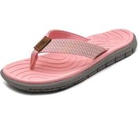 KuaiLu Flip Flops Women Leather Arch Support Summer Wide Fit Beach Pool Ladies Thong Sandals Yoga Memory Foam Cushion Slip On Shower Cloth Fabric Orthopedic Plantar Fasciitis Flipflops Pink 7