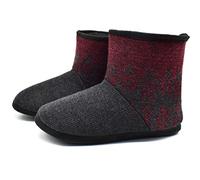 KuaiLu Knit Wool Warm Men Indoor Pull On Cosy Memory Foam Slipper Boots/Booties TPR Rubber Sole Non-Slip,Floral Red,7 UK (8 US)