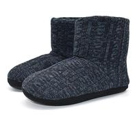 KuaiLu Knit Wool Warm Men Indoor Pull On Cosy Memory Foam Slipper Boots/Booties TPR Rubber Sole Non-Slip,Dark Lake Blue,13 UK (14 US)