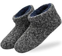 KuaiLu Knit Wool Warm Men Indoor Pull On Cosy Memory Foam Slipper Boots/Booties TPR Rubber Sole Non-Slip,Black,11 UK (12 US)