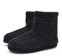 KuaiLu Knit Wool Warm Men Indoor Pull On Cosy Memory Foam Slipper Boots/Booties TPR Rubber Sole Non-Slip,Dark Black,7 UK (8 US)