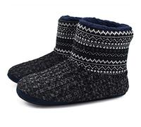 KuaiLu Knit Wool Warm Men Indoor Pull On Cosy Memory Foam Slipper Boots/Booties TPR Rubber Sole Non-Slip,Navy,9 UK (10 US)