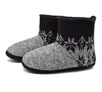 KuaiLu Knit Wool Warm Men Indoor Pull On Cosy Memory Foam Slipper Boots/Booties TPR Rubber Sole Non-Slip,Floral Grey,7 UK (8 US)