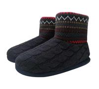 KuaiLu Knit Wool Warm Men Indoor Pull On Cosy Memory Foam Slipper Boots/Booties TPR Rubber Sole Non-Slip,Black Red,14 UK (15 US)