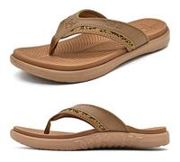 KuaiLu Men's Beach Flip Flops Pool Thong Sandals, Comfort Arch Support Yoga Foam Stylish Flip Flops for Men Wide Feet with Soft Toe Post, Size 9 Khaki