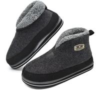 KuaiLu Mens Felt Winter Warm Boot Slippers Cosy Memory Foam Faux-Fleece Lined Bootie Slippers with Comfy Arch Support House Shoes Non-Slip Indoor Outdoor Hard Sole Grey 7