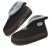 KuaiLu Mens Felt Winter Warm Boot Slippers Cosy Memory Foam Faux-Fleece Lined Bootie Slippers with Comfy Arch Support House Shoes Non-Slip Indoor Outdoor Hard Sole Black 9