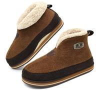 KuaiLu Mens Felt Winter Warm Boot Slippers Cosy Memory Foam Faux-Fleece Lined Bootie Slippers with Comfy Arch Support House Shoes Non-Slip Indoor Outdoor Hard Sole Beige 13