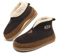 KuaiLu Mens Felt Winter Warm Boot Slippers Cosy Memory Foam Faux-Fleece Lined Bootie Slippers with Comfy Arch Support House Shoes Non-Slip Indoor Outdoor Hard Sole Brown 13