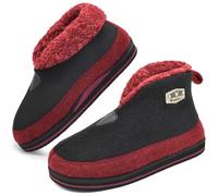 KuaiLu Mens Felt Winter Warm Boot Slippers Cosy Memory Foam Faux-Fleece Lined Bootie Slippers with Comfy Arch Support House Shoes Non-Slip Indoor Outdoor Hard Sole Red 6