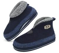 KuaiLu Mens Felt Winter Warm Boot Slippers Cosy Memory Foam Faux-Fleece Lined Bootie Slippers with Comfy Arch Support House Shoes Non-Slip Indoor Outdoor Hard Sole Blue 8.5