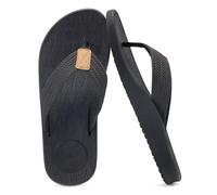 KuaiLu Mens Flip Flops Arch Support Comfortable Cushion Memory Foam Recovery Walking Waterproof Leather Thong Sandals Orthotic Plantar Fasciitis Summer Casual Beach Pool Slip on Slippers Black 11