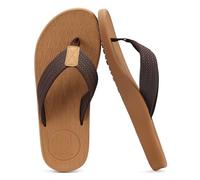 KuaiLu Mens Flip Flops Arch Support Comfortable Cushion Memory Foam Recovery Walking Waterproof Leather Thong Sandals Orthotic Plantar Fasciitis Summer Casual Beach Pool Slip on Slippers Brown 12
