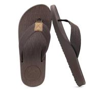 KuaiLu Mens Flip Flops Arch Support Comfortable Cushion Memory Foam Recovery Walking Waterproof Leather Thong Sandals Orthotic Plantar Fasciitis Summer Casual Beach Pool Slip on Slippers Dark Brown 13