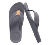 KuaiLu Mens Flip Flops Arch Support Comfortable Cushion Memory Foam Recovery Walking Waterproof Leather Thong Sandals Orthotic Plantar Fasciitis Summer Casual Beach Pool Slip on Slippers Grey 8.5
