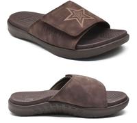 KuaiLu Mens Orthotic Slides Soft Cushion Sport Sandals with Plantar Fasciitis Arch Support Adjustable Open Toe Summer Slippers Slip on Indoor Outdoor Dark Brown Size 12