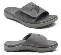 KuaiLu Mens Orthotic Slides Soft Cushion Sport Sandals with Plantar Fasciitis Arch Support Adjustable Open Toe Summer Slippers Slip on Indoor Outdoor Grey Size 12
