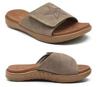 KuaiLu Mens Orthotic Slides Soft Cushion Sport Sandals with Plantar Fasciitis Arch Support Adjustable Open Toe Summer Slippers Slip on Indoor Outdoor Chestnut Size 7