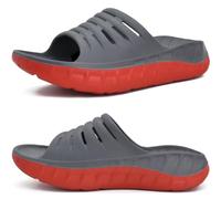 KuaiLu Mens Recovery Sandals Sport Comfort Arch Support Cushion Athletic Sliders Orthopedic Plantar Fasciitis Open Toe Wide Width Thick Sole Sandles Summer Pool Beach Slippers Grey Red Size 8