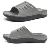 KuaiLu Mens Recovery Sandals Sport Comfort Arch Support Cushion Athletic Sliders Orthotic Plantar Fasciitis Open Toe Wide Width Thick Foam Sandles Summer Pool Beach Slippers Grey Size 12