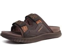 KuaiLu Mens Walking Slide Sandals Orthotic Athletic Thick Cushion Recovery Sport Sandles Adjustable Strap Open Toe Slip On Yoga Mat With Comfortable Plantar Fasciitis Arch Support Brown Size 11