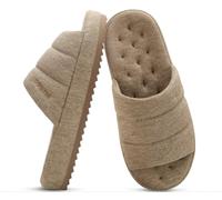 KuaiLu Slippers For Men Cotton-blend Fabric Warm Slides Sandals Comfy Arch Support Indoor Outdoor House Shoes Comfortable Slip on Lightweight Thick Cushion Mens Scuff Slipper, Apricot Size 12
