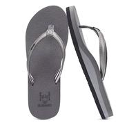 KuaiLu Womens Arch Support Flip Flops Comfortable Yoga Mat Slip on Leather Walking Thong Cushion Sandals Summer Beach Orthotic Slides Travel Essentials Indoor Outdoor Slippers Shoes Grey 8