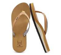 KuaiLu Womens Arch Support Flip Flops Comfortable Yoga Mat Slip on Leather Walking Thong Cushion Sandals Summer Beach Orthotic Slides Travel Essentials Indoor Outdoor Slippers Shoes Khaki 7