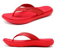 KuaiLu Womens Beach Flip Flops Comfortable Summer Thong Sandals with Plantar Fasciitis Arch Support Slip-on Indoor Outdoor, Red Size 7.5
