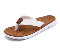 KuaiLu Womens Casual Flip Flops Comfortable Yoga Mat Arch Support Memory Foam Comfort Cushion Summer Beach Slip on Walking Thong Sandals Ladies Orthotic Recovery Plantar Fasciitis White Khaki 7.5