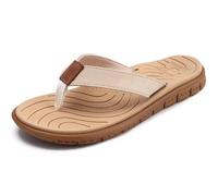 KuaiLu Womens Casual Flip Flops Comfortable Yoga Mat Arch Support Memory Foam Comfort Cushion Summer Beach Pool Slip on Walking Thong Sandals Ladies Orthotic Recovery Plantar Fasciitis Beige 9