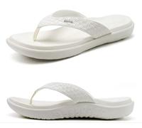 KuaiLu Womens Flip Flops Ladies Yoga Mat Comfortable Walking Thong Sandals with Plantar Fasciitis Arch Support Slip On Indoor Outdoor for Summer, White Size 5
