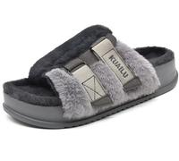KuaiLu Womens Fluff Platform Open Toe Slipper with Comfort Arch Support Furry Sliders Ladies Orthotic Faux Fur Sandal Inside Outside Grey Size 5.5
