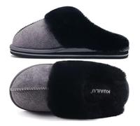 KuaiLu Womens Fluff Plush Slippers Ladies Cosy Memory Foam Warm Winter Mule Slippers Slip on Comfy Arch Support House Shoes with Non-Slip Indoor Outdoor Hard Sole Black Size 6