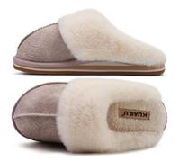 KuaiLu Womens Fluff Plush Slippers Ladies Cosy Memory Foam Warm Winter Mule Slippers Slip on Comfy Arch Support House Shoes with Non-Slip Indoor Outdoor Hard Sole Beige Size 6.5