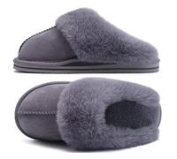 KuaiLu Womens Fuzzy Shearling Slippers Ladies Cosy Memory Foam Warm Winter Clog Slippers Slip on Comfy Orthotic Arch Support House Shoes with Non-Slip Indoor Outdoor Hard Sole Grey Size 6