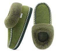 KuaiLu Womens Memory Foam Slippers Ladies Cosy Warm House Shoes Fluffy Plush Fur Lined Winter Comfy Felt Ankle Moccasin Indoor Outdoor Hard Sole Orthotic Arch Support Plantar Fasciitis Green 7