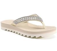 KuaiLu Womens Orthotic Flip Flops with Arch Support Yoga Mat Cushion Fashion Rhinestone Sandals Summer Walking Beach Travel Thong Slides Comfy Plantar Fasciitis Outdoor Sandle Beige White 7