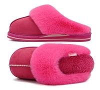 KuaiLu Womens Plush Slippers Ladies Cosy Memory Foam Warm Winter Mule Slip on Comfy Arch Support House Shoes with Non-Slip Indoor Outdoor Hard Sole Rose Size 6.5