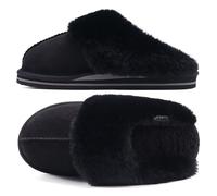 KuaiLu Womens Plush Slippers Ladies Cosy Memory Foam Warm Winter Mule Slip on Comfy Cushion House Shoes with Non-Slip Indoor Outdoor Hard Sole Dark Black Size 6.5