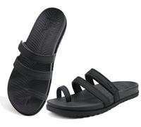KuaiLu Womens Slides Sandals With Arch Support Comfort Plantar Fasciitis Yoga Mat Cushion Sandals Fashion Summer Beach Walking Adjustable Ladies Flat Orthopedic Slip On Sandles Black Size 8